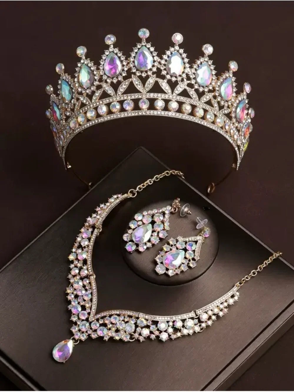Iridescent Crystal Tiara Necklace & Earring Set